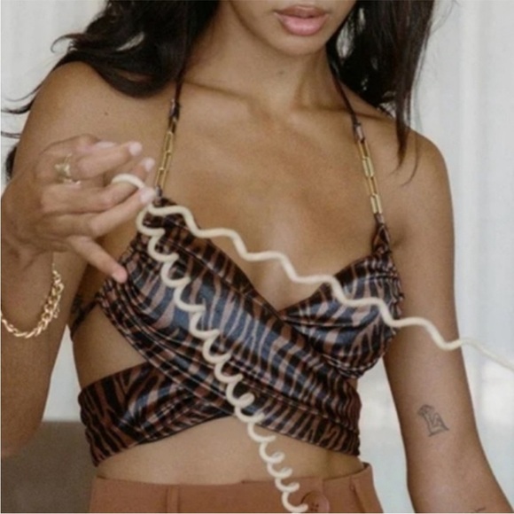 NWT princess polly brown animal print dance till dawn crop bandeau tie top 4 - Picture 2 of 8